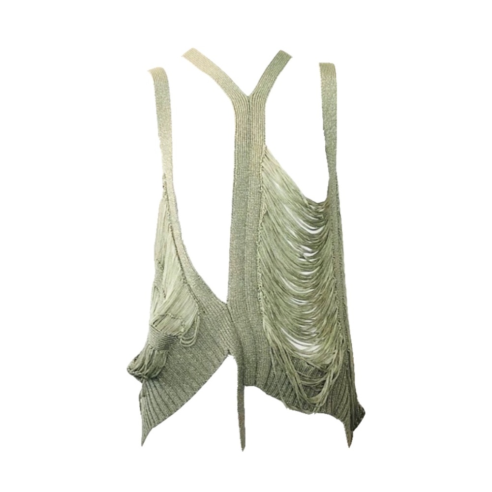 Jean Paul Gaultier Maille Vintage 90s Open Knit Fringe Top